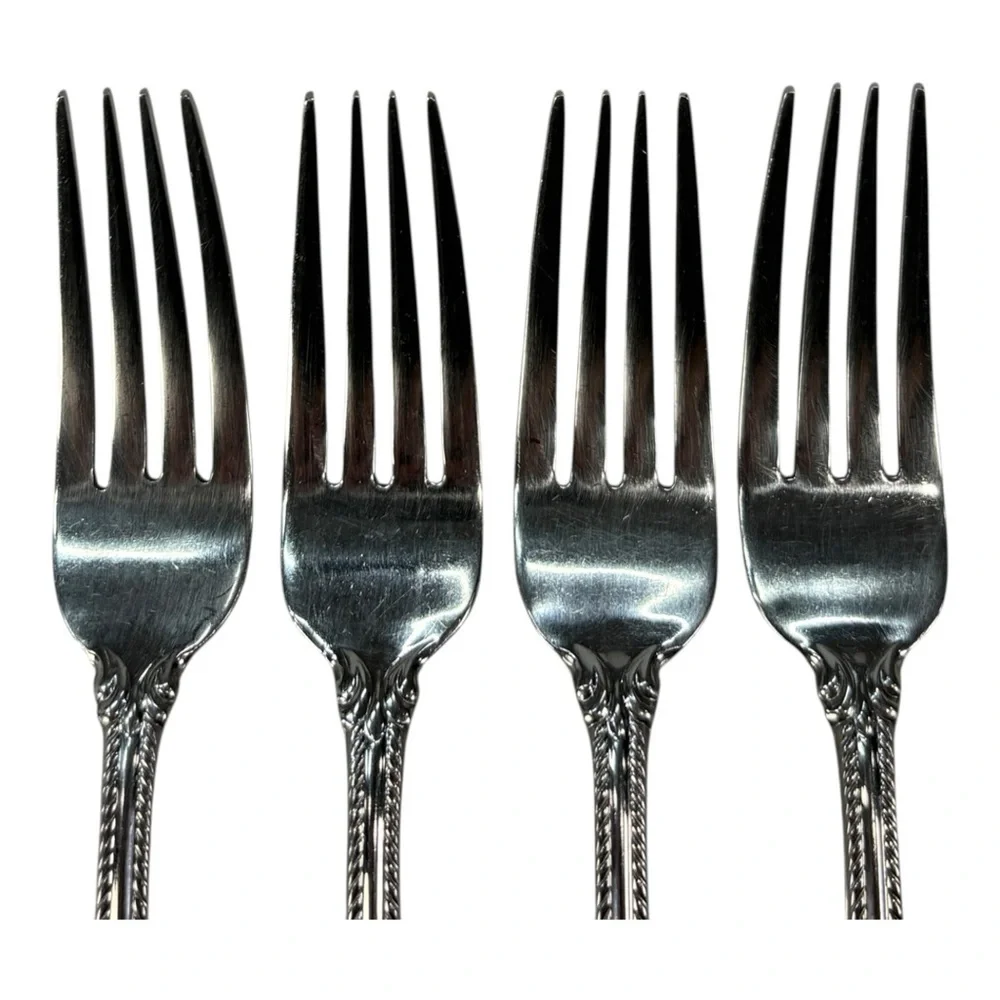4 - Lenox Tudor Bead Augusta Dinner Forks 18/10 Stainless Steel Flatware